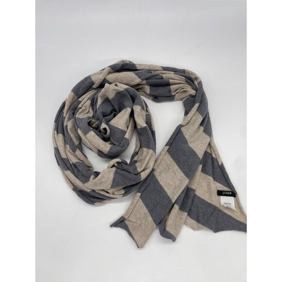J. Crew Gray Striped Rugby Cotton Blend Scarf Casual Preppy Fall Winter 68”x19” - Picture 1 of 4